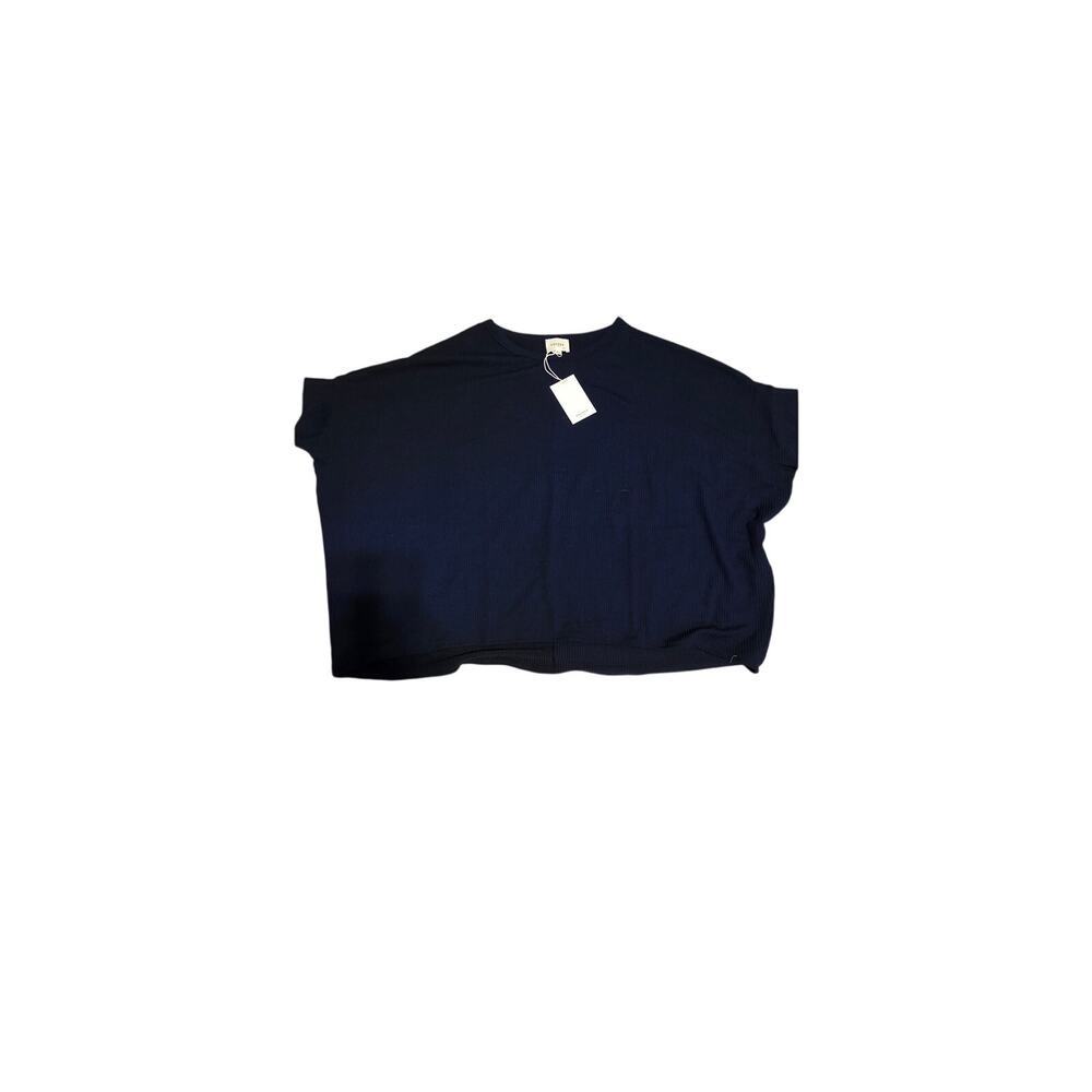 Andre by Unit Plus Size Ribbed Knit Top 2X/3X Stretch Blue Soft Pullover